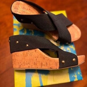 Women’s Black Cork Wedge Sandals